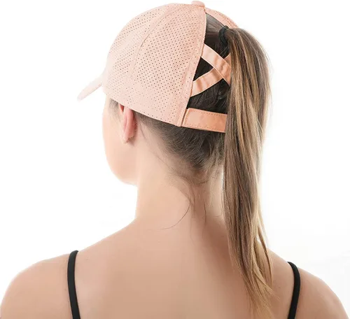 Vista 6 de HGGE Gorra de béisbol para mujer, con diseño de cola de caballo cruzada, ajustable, de secado rápido