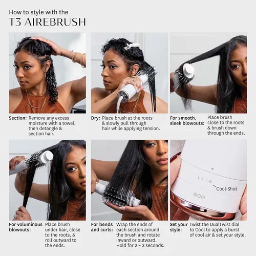 Vista 9 de T3 AireBrush One Step Smoothing and Volumizing Hair Blow Dryer Brush, for Fast Drying and Styling with Multiple Heat and Speed Settings, Ceramic and
