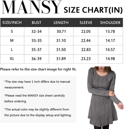 Vista 7 de Mansy - Vestido de punto para mujer con cuello redondo y estilo suéter