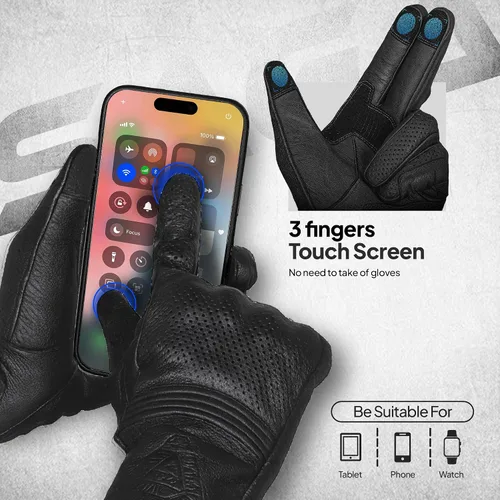 Vista 7 de Ultimate Guantes de Motocicleta para Hombres y Mujeres Compatibles con Pantalla Táctil Guantes de Conducción con Cuero Premium, Pantalla Táctil