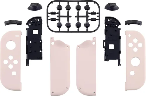 Vista 2 de eXtremeRate - Carcasa de repuesto para control de Nintendo Switch y Switch OLED Joy-Con, con juego de botones, color rosa flor de cerezo, agarre