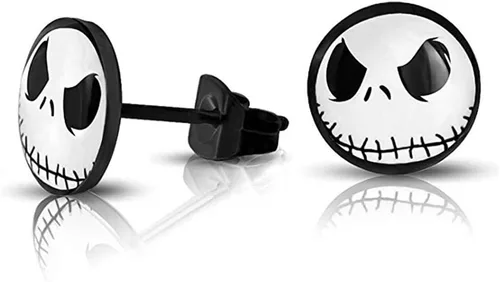 Vista 2 de SIISPRI Aretes de acero inoxidable quirúrgico 316L Jack Skellington con botón redondo (0.394 in)