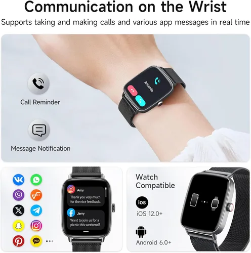 Vista 2 de Reloj inteligente para mujeres, reloj inteligente HD de 1.85 pulgadas, compatible con iPhone/Samsung/Android (respuesta/hacer llamadas), más de 100