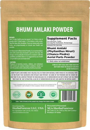 Vista 3 de HerbsForever Bhumi Amalaki Powder Phyllanthus Niruri Hierba ayurvédica para el bienestar, desintoxicación y vitalidad Sin OMG, vegano, sin