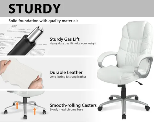 Vista 6 de Silla de oficina, diseño ergonómico moderno, respaldo alto, piel sintética, 250 libras resistente, silla de escritorio giratoria con soporte lumbar
