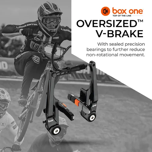 Vista 3 de Box Frenos en V BMX de gran tamaño de 85 o 4.252 in con pivotes de rodamiento sellados, fideos de cable flexible, brazos forjados en frío y perno