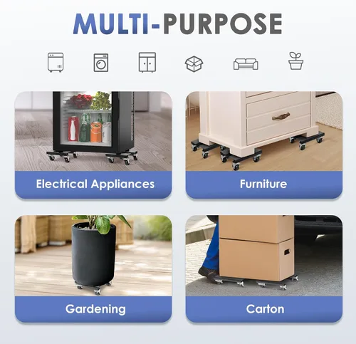 Vista 6 de SHANTRA Plataforma para Muebles con 4 ruedas, Juego de 2 Plataformas Rodantes con Capacidad de Carga de 454 kg, Mudanzas de Muebles con Ruedas