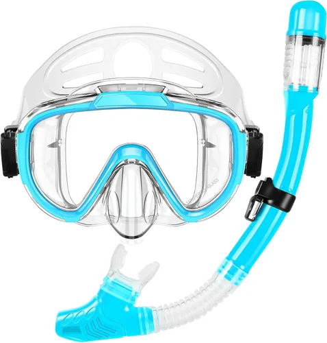 Vista 10 de Snorkeling Gear for Adults, Dry Top Snorkel Set with Panoramic Anti-Leak and Anti-Fog Tempered Glass Lens, Adjustable Snorkeling Set for Scuba