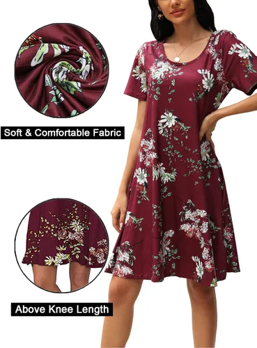 Vista 5 de CHERFLY Women's Summer T Shirt Dresses Casual Beach Short Sleeve Swing Pockets Dresses