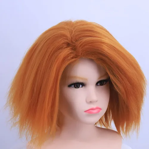 Vista 4 de Hulaidywig Peluca corta de color naranja para cosplay, pelucas sintéticas de anime para fiestas de disfraces de Halloween (12 pulgadas para niños)