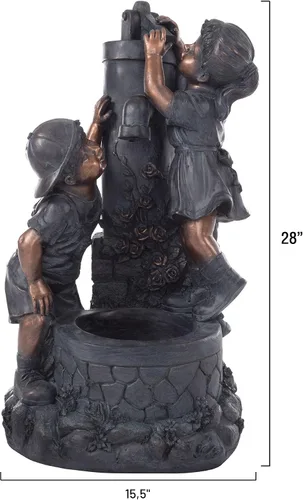 Vista 3 de Fuente de agua al aire libre con niño y niña, diseño de bronce antiguo y sonido relajante para decoración en patio, césped y jardín de Pure Garden