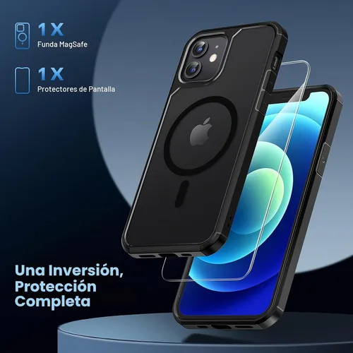 Vista 5 de TAURI - Funda magnética y delgada para iPhone 12/iPhone 12 Pro, compatible con MagSafe, no se pone amarilla, con 2 protectores de pantalla