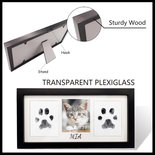 Vista 6 de Kit de marco de huellas para perro, gato y bebé, marco conmemorativo de madera extragrande, almohadilla sin tinta y kit de impresión de arcilla Negro