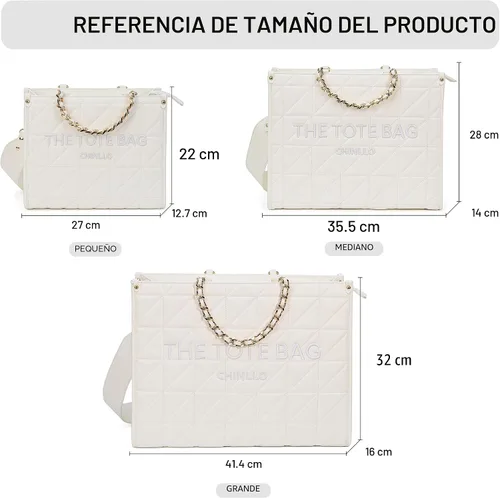 Vista 3 de Chinllo - Bolso de mano para mujer, bolsa satchel con asa superior y correa para el hombro Acolchado blanco