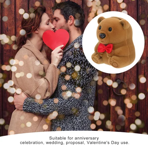 Vista 5 de FOMIYES Caja de anillo de compromiso con mini oso, caja de anillo de boda, caja de regalo creativa, caja de regalo para propuesta de compromiso