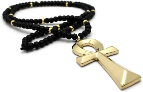 Vista 6 de CBC - Colgante egipcio de Ankh con símbolos egipcios en 0.236in, 29.9in o 0.315in, 36 pulgadas, collar de cuentas de madera en tono dorado o rodio