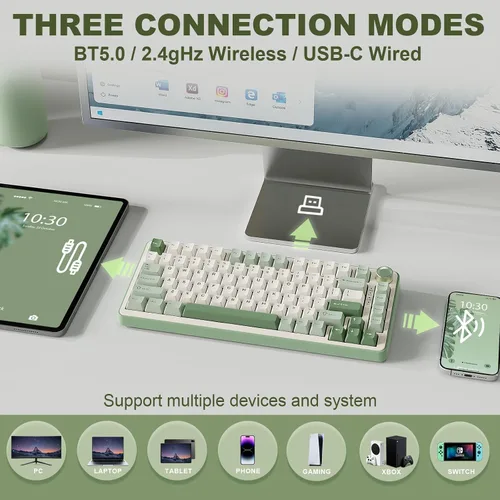 Vista 3 de YUNZII Teclado mecánico inalámbrico B75 PRO, diseño del 75% con perilla, estructura de junta de intercambio en caliente, interruptores prelubricados