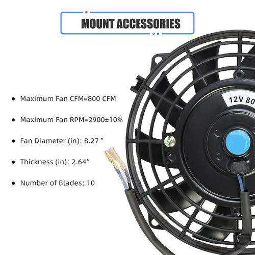 Vista 3 de Ventilador delgado de 7 pulgadas de empuje/tracción, ventilador eléctrico de enfriamiento para radiador universal de alto rendimiento, motor de 12V