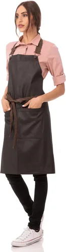 Vista 5 de Chef Works Delantal unisex con peto Boulder Marrón/Negro