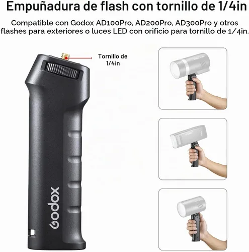 Vista 2 de Godox FG-100 Flash Handheld Grip, 1/4" Tornillo Speedlite Soporte Soporte de Mango Estabilizadores para Godox AD100Pro, AD200, AD200Pro, AD300pro