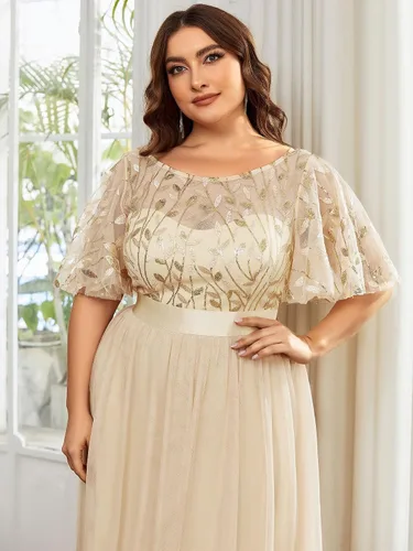 Vista 5 de Ever-Pretty Vestido de fiesta de noche de tul con lentejuelas y cuello redondo de talla grande para mujer 0904-PZ