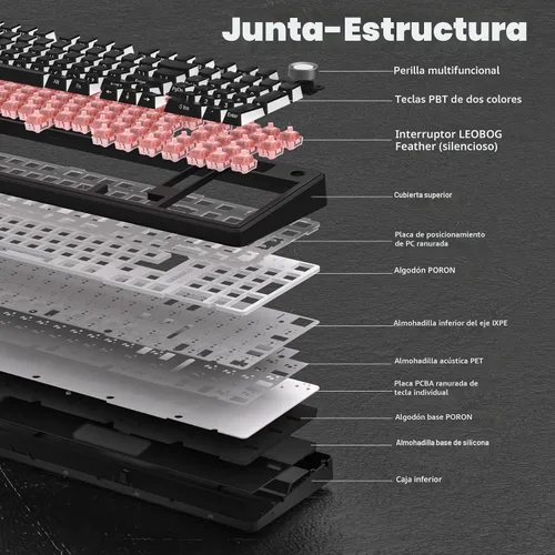 Vista 6 de AULA F99 Pro Teclado mecánico inalámbrico - Versión silenciosa, BT5.0/2.4GHz/USB-C Personalizable intercambiable en caliente, Estructura con junta