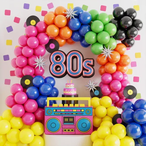 Vista 8 de Kit de Arco de Guirnalda de Globos para Fiesta de los 90 y 80, Decoraciones Temáticas de Fiesta de los 90 y 80 con Globos de Estrella de Follaje