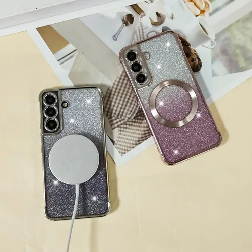 Vista 6 de Funda magnética con purpurina para Samsung Galaxy S21 Fe, funda de lujo de protección completa con protector de lente de cámara, antiarañazos, a