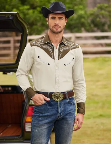 Vista 3 de COOFANDY Men's Western Cowboy Shirt Casual Long Sleeve Button Down Cotton Shirts