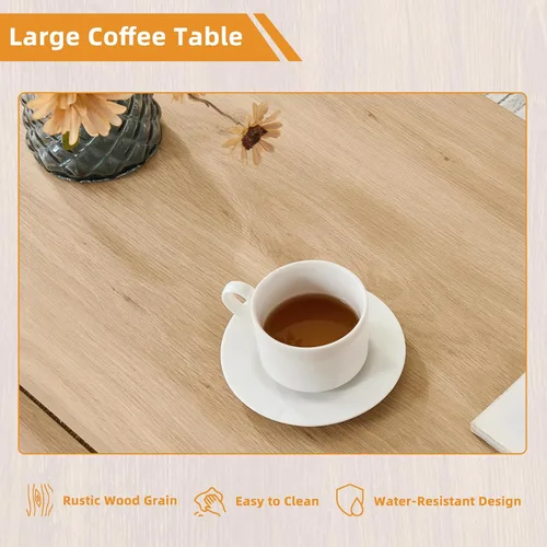 Vista 5 de Lerliuo - Mesas de café boho para sala de estar, mesa central de ratán con estante de almacenamiento abierto, madera natural