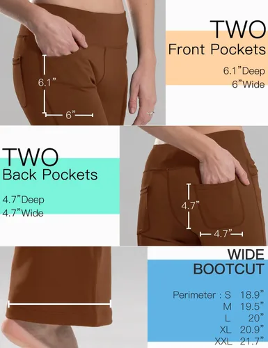 Vista 95 de Safort Pantalones de yoga con entrepierna de 28" 30" 32" 34"más amplios en la parte inferior para botas altas, 4 bolsillos, UPF50+