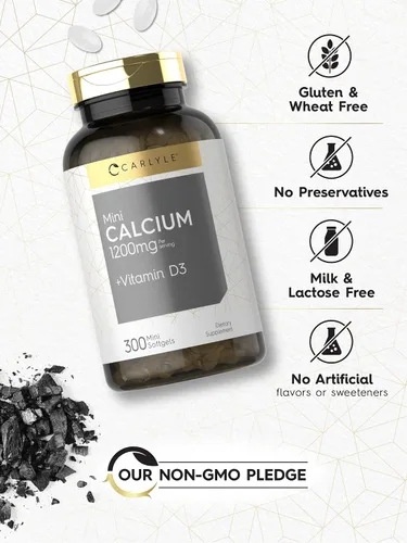 Vista 4 de Carlyle Calcio 1200 mg con vitamina D3 300 cápsulas blandas Suplemento sin OMG y sin gluten