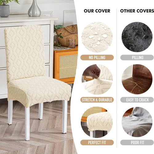 Vista 5 de Genina Juego de 4 fundas impermeables para sillas de comedor, extraíbles y lavables, color beige grande