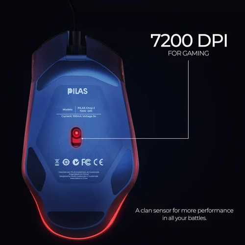 Vista 3 de PILAS Choy-J Gamign Mause con cable 8 botones costizables luz RGB diseño ergonómico transmisión de alta velocidad
