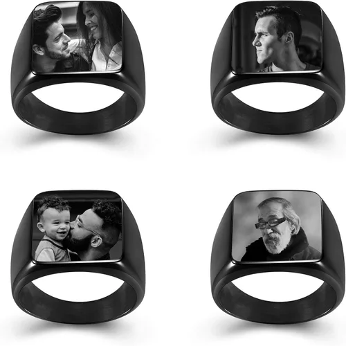 Vista 4 de Jovivi Anillo de acero inoxidable con texto grabado para hombres y mujeres, talla 9-14