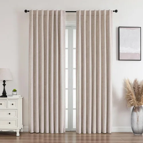 Vista 12 de Flyfun Cortinas opacas de 63 pulgadas de largo, juego de 2 paneles, cortinas con aislamiento térmico para sala de estar/dormitorio, bolsillo
