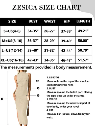 Vista 6 de ZESICA Women's 2024 Summer Knitted Sweater Dress Sleeveless Mock Neck Ribbed Side Slit Bodycon Tank Midi Dresses