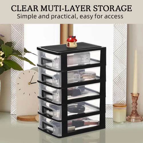 Vista 3 de Toddmomy Organizador de almacenamiento de plástico de 5 niveles, caja de almacenamiento pequeña portátil para suministros de oficina, papelería
