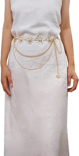 Vista 7 de Cinturón de cadena de metal de varias capas para mujer, estilo bohemio, para el sol, para el vientre, para la cintura