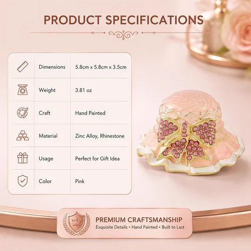 Vista 3 de QIFU Pink Hat Shaped Trinket Box with Rhinestone Bow, Zinc Alloy