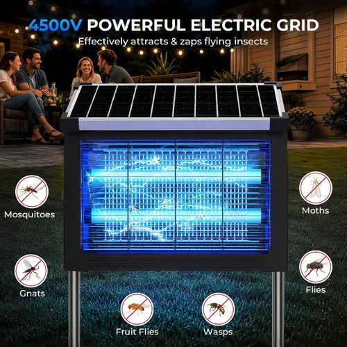 Vista 2 de Solar Bug Zapper, 4500 V rejilla eléctrica mata mosquitos para patio 10W Solar & USB Charging, Auto/Manual Mode, 1/2 Acre Coverage, 3 Placement