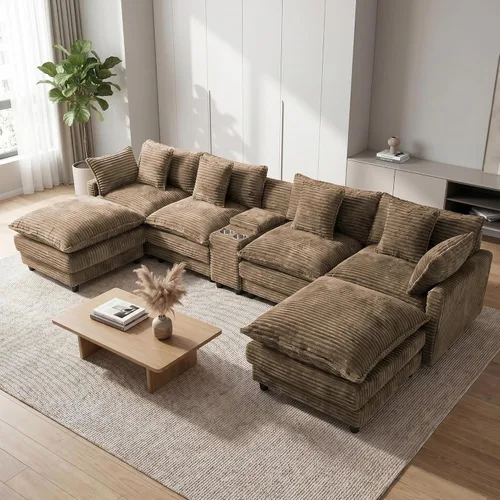 Vista 25 de Sofá modular en forma de U de 143 pulgadas para sala de estar, sofá modular de gran tamaño, sofás seccionales modernos, asiento profundo de pana