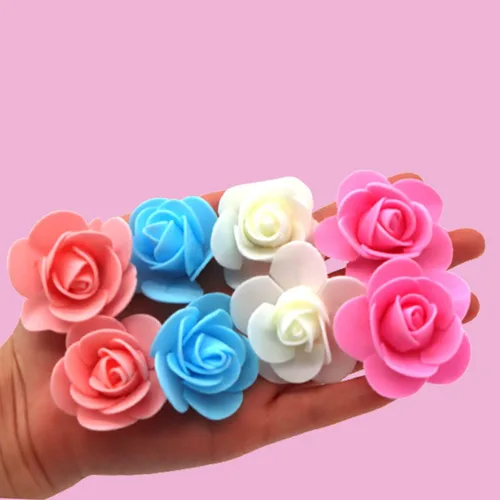 Vista 5 de 100 cabezas de rosas artificiales de 1.2 pulgadas, de aspecto real, para ramos de boda, centros de mesa, fiestas, baby shower, decoración del hogar