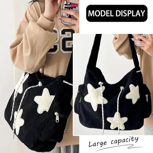 Vista 2 de Bolso cruzado de pana para mujer, diseño de estrella, bolso de mensajero estético, lindo bolso de hombro Y2K