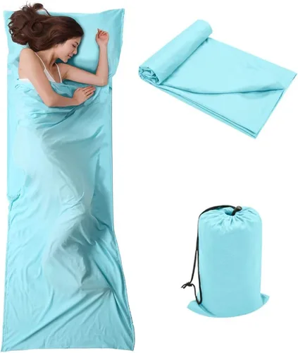 Vista 8 de Bolsa de dormir para viajes y campamento, ligera, compacta y portátil, ideal para viajes, hostales y campamentos