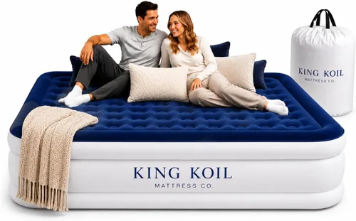 Vista 16 de King Koil Colchón de Aire Individual de Lujo con Bomba de Alta Velocidad Integrada para Acampar, Hogar e Invitados - Colchón Inflable Elevado