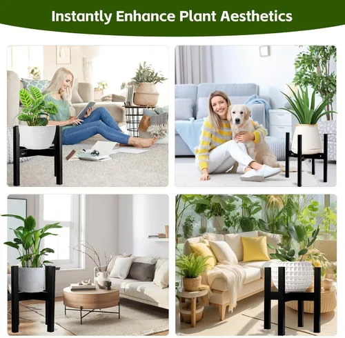 Vista 7 de Soporte ajustable de bambú para plantas de interior, soporte para macetas de 8 a 12 pulgadas para sala de estar, dormitorio, esquina, estante