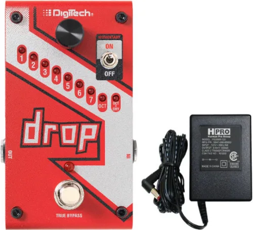 Vista 4 de Digitech DROP Pedal de cambio de tono polifónico compacto con cambio de pestillo momentáneo y True Bypass con fuente de alimentación electrónica