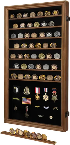 Vista 11 de Verani Vitrina de medallas – Caja de sombra de monedas de desafío militar – Vitrina de pines con estantes extraíbles y fondo pinable para insignias