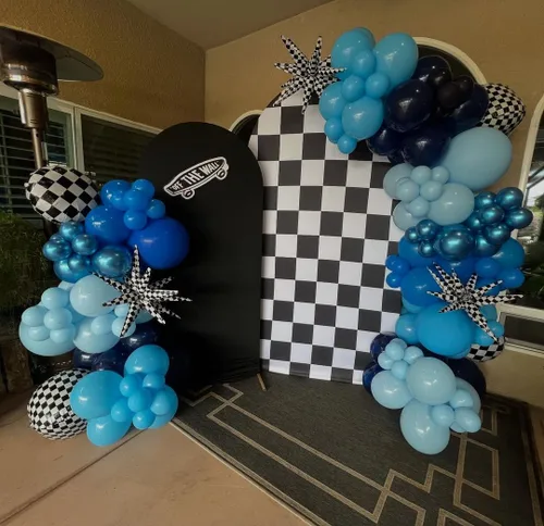 Vista 6 de Kit de Arco de Globos Azul ADOINBY, kit de 152 piezas de globos cromados macarrón azul marino y estrellas, kit de globos de diferentes tamaños